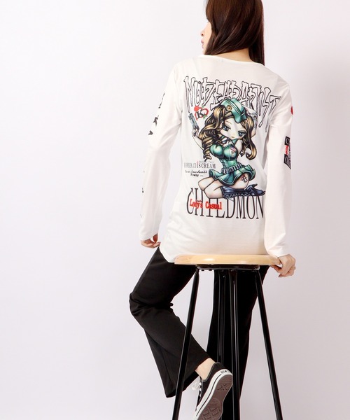 tシャツ BLACK JACKALL CROWN T/C天竺 サブリメーション プリント ロングTシャツ ロンT レディース BLACK JACKALL CROWN tシャツ T/C天竺 サブリメーション