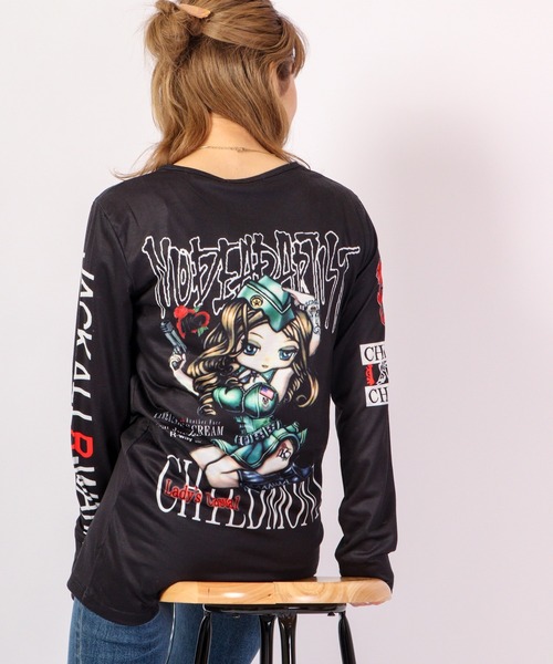 tシャツ BLACK JACKALL CROWN T/C天竺 サブリメーション プリント ロングTシャツ ロンT レディース BLACK JACKALL CROWN tシャツ T/C天竺 サブリメーション