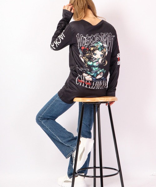 BLACK JACKALL CROWN(ブラックジャッカルクラウン)の「BLACK JACKALL CROWN T/C天竺 サブリメーション プリント ロングTシャツ ロンT(Tシャツ/カットソー・レディース・ホワイト/ブラック・FREE)」の8枚目の写真