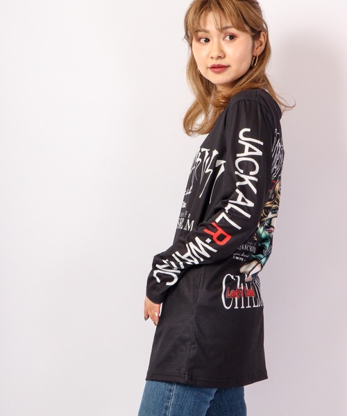 BLACK JACKALL CROWN(ブラックジャッカルクラウン)の「BLACK JACKALL CROWN T/C天竺 サブリメーション プリント ロングTシャツ ロンT(Tシャツ/カットソー・レディース・ホワイト/ブラック・FREE)」の3枚目の写真
