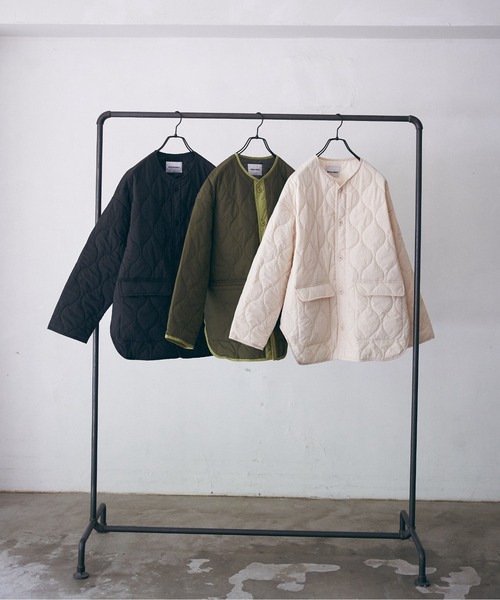 SETUP7（セットアップセブン）の「【SETUP7】キルティングミドルコート（ミリタリージャケット・レディース・ブラック/カーキ/アイボリー・FREE）」の4枚目の写真