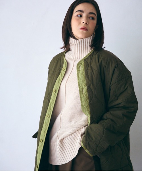 SETUP7（セットアップセブン）の「【SETUP7】キルティングミドルコート（ミリタリージャケット・レディース・ブラック/カーキ/アイボリー・FREE）」の5枚目の写真