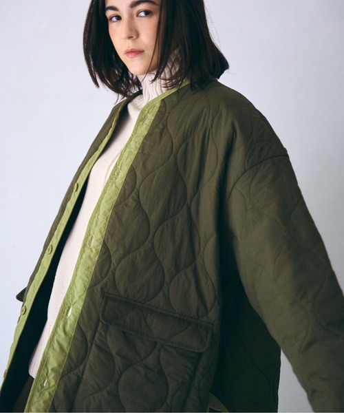 SETUP7（セットアップセブン）の「【SETUP7】キルティングミドルコート（ミリタリージャケット・レディース・ブラック/カーキ/アイボリー・FREE）」の6枚目の写真