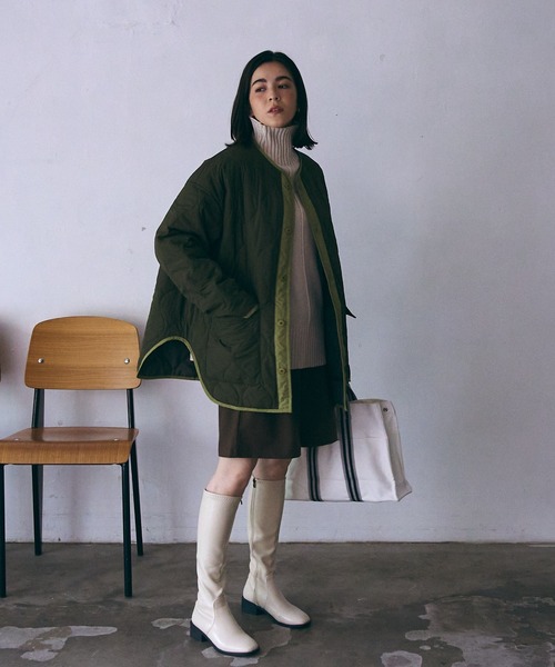 SETUP7（セットアップセブン）の「【SETUP7】キルティングミドルコート（ミリタリージャケット・レディース・ブラック/カーキ/アイボリー・FREE）」の21枚目の写真