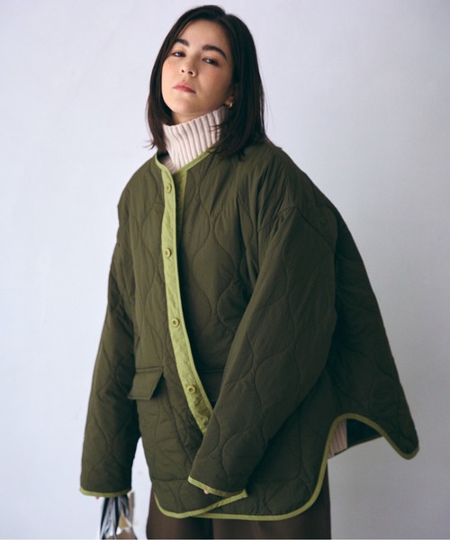 SETUP7（セットアップセブン）の「【SETUP7】キルティングミドルコート（ミリタリージャケット・レディース・ブラック/カーキ/アイボリー・FREE）」の20枚目の写真