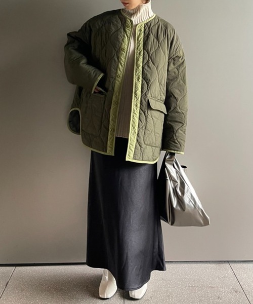 SETUP7（セットアップセブン）の「【SETUP7】キルティングミドルコート（ミリタリージャケット・レディース・ブラック/カーキ/アイボリー・FREE）」の11枚目の写真