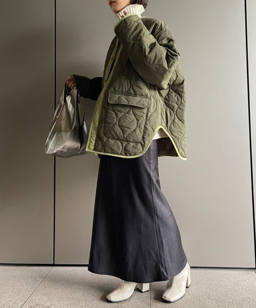 SETUP7（セットアップセブン）の「【SETUP7】キルティングミドルコート（ミリタリージャケット・レディース・ブラック/カーキ/アイボリー・FREE）」の22枚目の写真