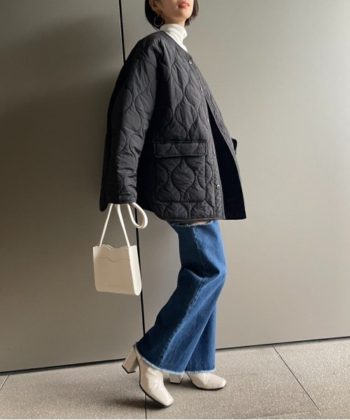 SETUP7（セットアップセブン）の「【SETUP7】キルティングミドルコート（ミリタリージャケット・レディース・ブラック/カーキ/アイボリー・FREE）」の19枚目の写真