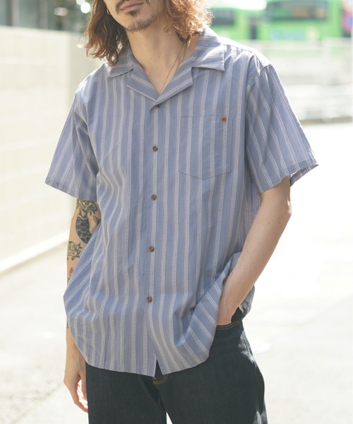 roial(ロイアル)の「SS SHIRT/ROAIL(ロイアル)半袖オープンカラーシャツ(シャツ/ブラウス・メンズ・ストライプ/オフホワイト/ネイビー/ホワイト系その他2/ピンク・LARGE/X-LARGE/MEDIUM)」の1枚目の写真