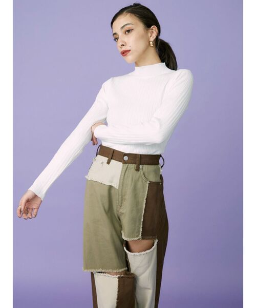 EVRIS（エヴリス）の「パッチワークスラッシュワイドパンツ（デニムパンツ・レディース・ブラック/ブラウン・SMALL/MEDIUM）」の12枚目の写真