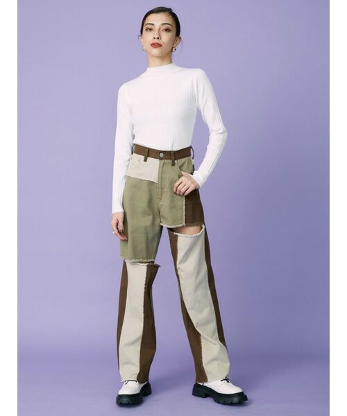 EVRIS（エヴリス）の「パッチワークスラッシュワイドパンツ（デニムパンツ・レディース・ブラック/ブラウン・SMALL/MEDIUM）」の14枚目の写真