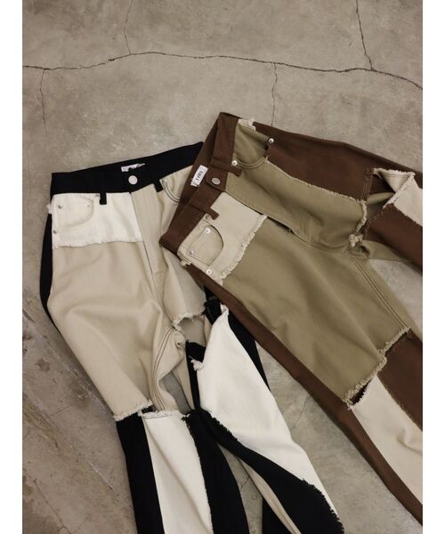 EVRIS（エヴリス）の「パッチワークスラッシュワイドパンツ（デニムパンツ・レディース・ブラック/ブラウン・SMALL/MEDIUM）」の16枚目の写真