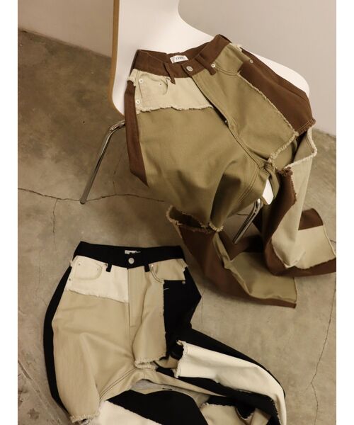EVRIS（エヴリス）の「パッチワークスラッシュワイドパンツ（デニムパンツ・レディース・ブラック/ブラウン・SMALL/MEDIUM）」の17枚目の写真