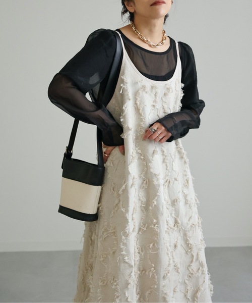 ap retro(アプレトロ)の「フリンジ キャミワンピース / ロング丈(ワンピース・レディース・アイボリー/ホワイト/ブラック/ネイビー・FREE)」の8枚目の写真