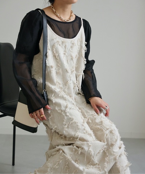 ap retro(アプレトロ)の「フリンジ キャミワンピース / ロング丈(ワンピース・レディース・アイボリー/ホワイト/ブラック/ネイビー・FREE)」の9枚目の写真