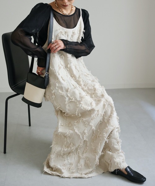 ap retro(アプレトロ)の「フリンジ キャミワンピース / ロング丈(ワンピース・レディース・アイボリー/ホワイト/ブラック/ネイビー・FREE)」の10枚目の写真