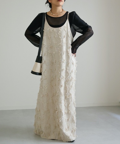 ap retro(アプレトロ)の「フリンジ キャミワンピース / ロング丈(ワンピース・レディース・アイボリー/ホワイト/ブラック/ネイビー・FREE)」の20枚目の写真