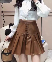 フェイクレザーレースアップミニスカート