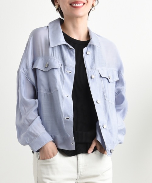 INTERPLANET（インタープラネット）の「配色ステッチシアーＧジャン（その他アウター・レディース・ブルー/ブラック/ライトグレー/アイボリー・FREE）」の4枚目の写真