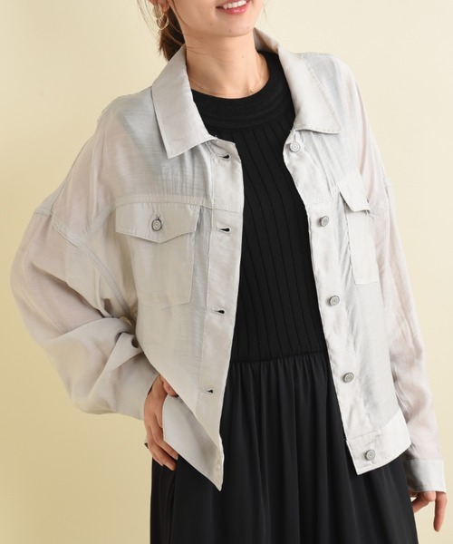 INTERPLANET（インタープラネット）の「配色ステッチシアーＧジャン（その他アウター・レディース・ブルー/ブラック/ライトグレー/アイボリー・FREE）」の7枚目の写真