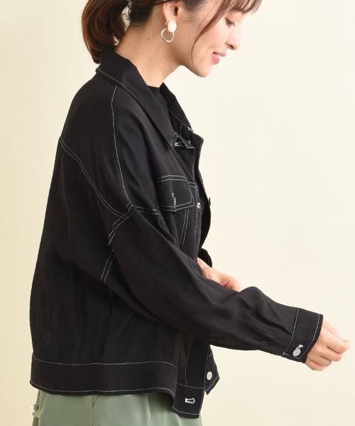 INTERPLANET（インタープラネット）の「配色ステッチシアーＧジャン（その他アウター・レディース・ブルー/ブラック/ライトグレー/アイボリー・FREE）」の18枚目の写真