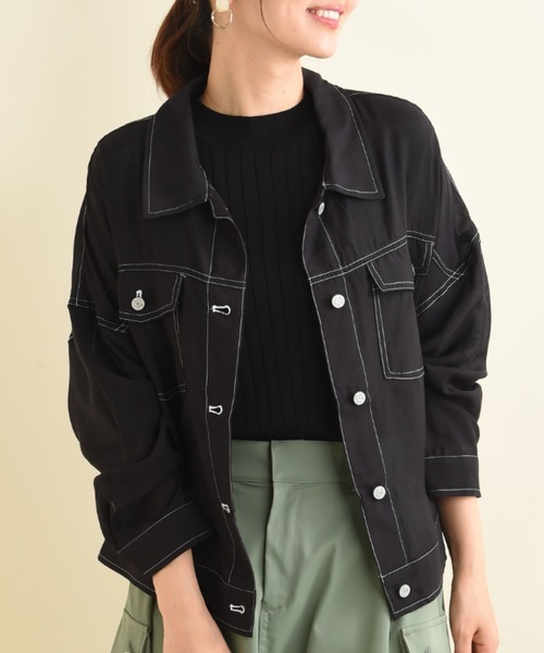 INTERPLANET（インタープラネット）の「配色ステッチシアーＧジャン（その他アウター・レディース・ブルー/ブラック/ライトグレー/アイボリー・FREE）」の16枚目の写真