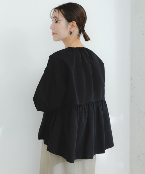 F by ROSSO（エフバイロッソ）の「F by ROSSO　グログランギャザーショートコート（ブルゾン・レディース・ブラック/カーキ・FREE）」の5枚目の写真