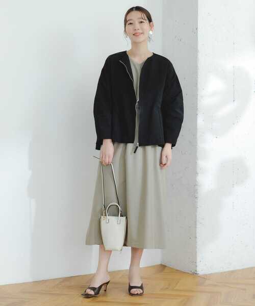 F by ROSSO（エフバイロッソ）の「F by ROSSO　グログランギャザーショートコート（ブルゾン・レディース・ブラック/カーキ・FREE）」の6枚目の写真