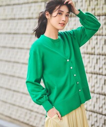 NEW YORK ビジューカーディガン　ボレロ　カーキ　モスグリーン 草花刺繍ラインニットカーディガン（カーディガン/ボレロ）｜Sawa a la