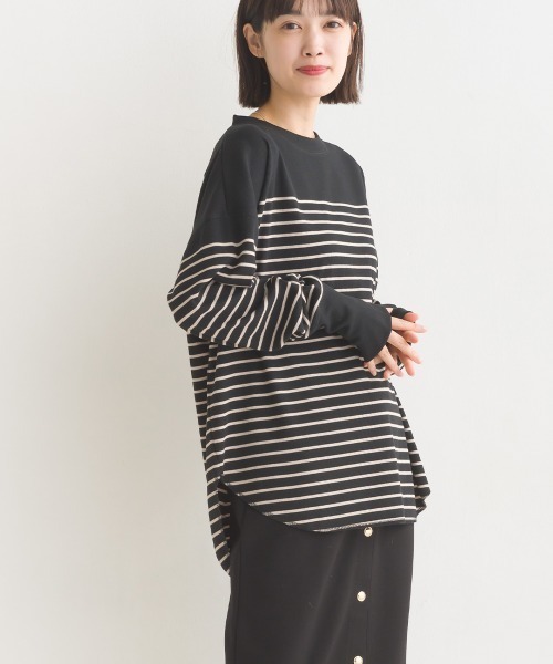 OMNES（オムネス）の「リブ裾ラウンドプルオーバー長袖（その他トップス・レディース・オレンジ/ホワイト系その他/ブラック/アイボリー/オリーブ/ブルー/ラベンダー/ベージュ系その他/グレー系その他/ブラック系その他/ホワイト系その他2/ベージュ×ブラック/グレー・FREE）」の5枚目の写真