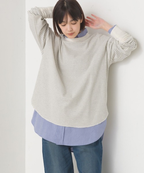 OMNES（オムネス）の「リブ裾ラウンドプルオーバー長袖（その他トップス・レディース・オレンジ/ホワイト系その他/ブラック/アイボリー/オリーブ/ブルー/ラベンダー/ベージュ系その他/グレー系その他/ブラック系その他/ホワイト系その他2/ベージュ×ブラック/グレー・FREE）」の3枚目の写真