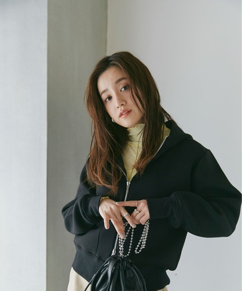 NANO universe（ナノユニバース）の「LB.04/WEB限定 テックダンボールダブルジップパーカー（パーカー・レディース・オフホワイト/ブラック/ライトベージュ・FREE）」の16枚目の写真