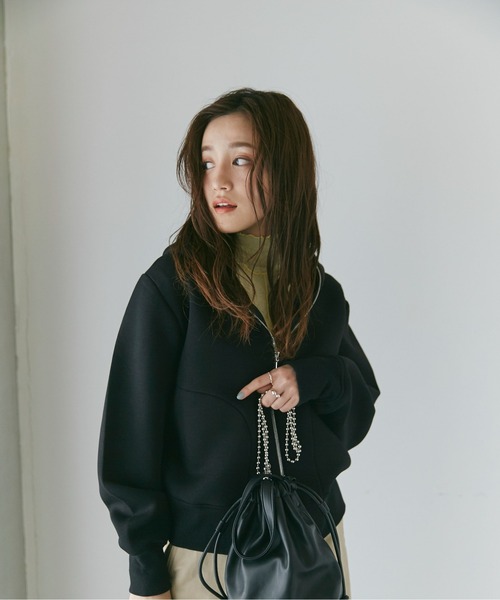 NANO universe（ナノユニバース）の「LB.04/WEB限定 テックダンボールダブルジップパーカー（パーカー・レディース・オフホワイト/ブラック/ライトベージュ・FREE）」の18枚目の写真