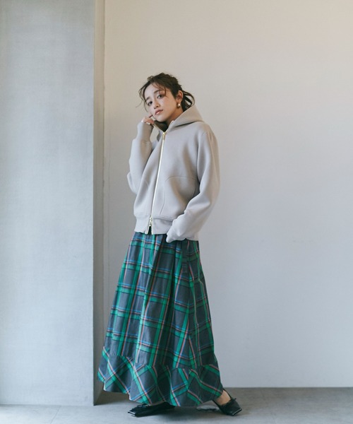 NANO universe（ナノユニバース）の「LB.04/WEB限定 テックダンボールダブルジップパーカー（パーカー・レディース・オフホワイト/ブラック/ライトベージュ・FREE）」の15枚目の写真