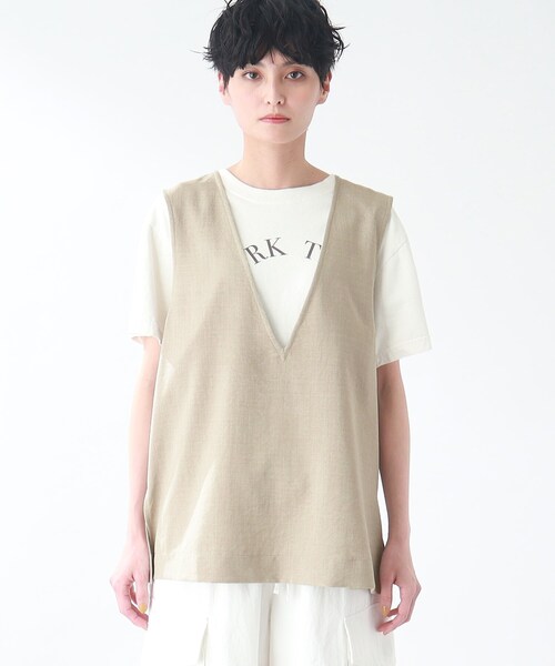 THE SHOP TK (ザ ショップ ティーケー )の「◆【洗える】麻調ヴィンテージライク深Vベスト(ベスト・レディース・ブラック/ベージュ・99)」の6枚目の写真