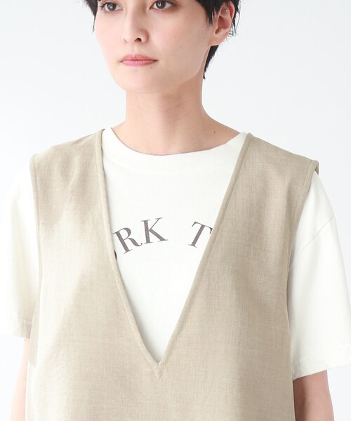 THE SHOP TK (ザ ショップ ティーケー )の「◆【洗える】麻調ヴィンテージライク深Vベスト(ベスト・レディース・ブラック/ベージュ・99)」の9枚目の写真