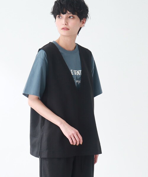 THE SHOP TK (ザ ショップ ティーケー )の「◆【洗える】麻調ヴィンテージライク深Vベスト(ベスト・レディース・ブラック/ベージュ・99)」の13枚目の写真