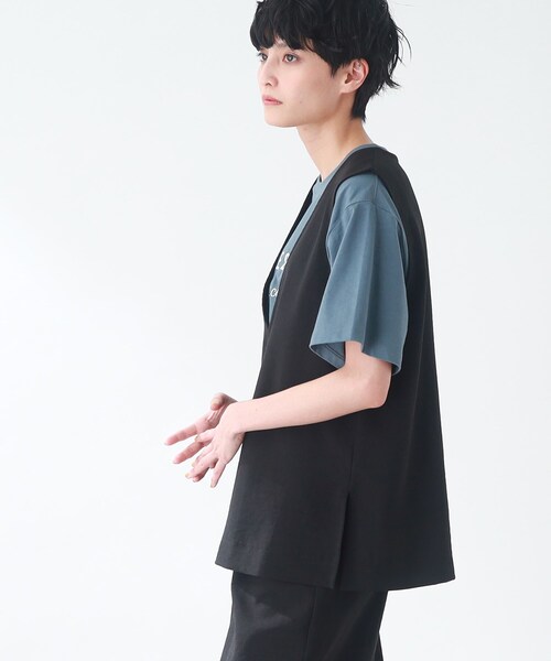 THE SHOP TK (ザ ショップ ティーケー )の「◆【洗える】麻調ヴィンテージライク深Vベスト(ベスト・レディース・ブラック/ベージュ・99)」の14枚目の写真