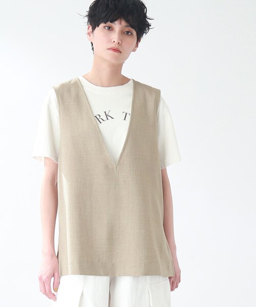 THE SHOP TK (ザ ショップ ティーケー )の「◆【洗える】麻調ヴィンテージライク深Vベスト(ベスト・レディース・ブラック/ベージュ・99)」の18枚目の写真