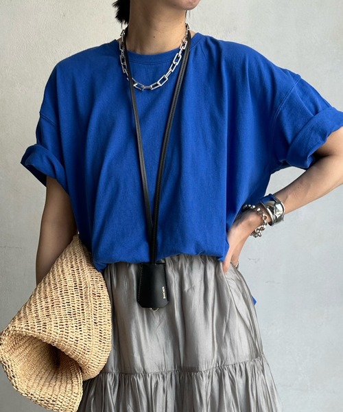 DouDou(ドゥドゥ)の「【WEB限定】コットンワイドチュニックTEE(Tシャツ/カットソー・レディース・オフホワイト/ネイビー/ライトベージュ/ブルー・FREE)」の2枚目の写真