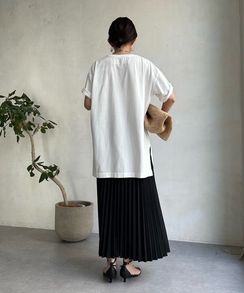 DouDou(ドゥドゥ)の「【WEB限定】コットンワイドチュニックTEE(Tシャツ/カットソー・レディース・オフホワイト/ネイビー/ライトベージュ/ブルー・FREE)」の9枚目の写真