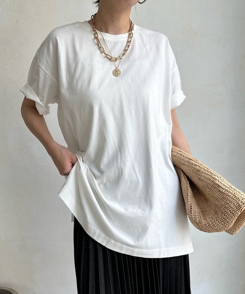 DouDou(ドゥドゥ)の「【WEB限定】コットンワイドチュニックTEE(Tシャツ/カットソー・レディース・オフホワイト/ネイビー/ライトベージュ/ブルー・FREE)」の10枚目の写真