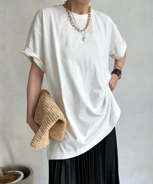 DouDou(ドゥドゥ)の「【WEB限定】コットンワイドチュニックTEE(Tシャツ/カットソー・レディース・オフホワイト/ネイビー/ライトベージュ/ブルー・FREE)」の12枚目の写真