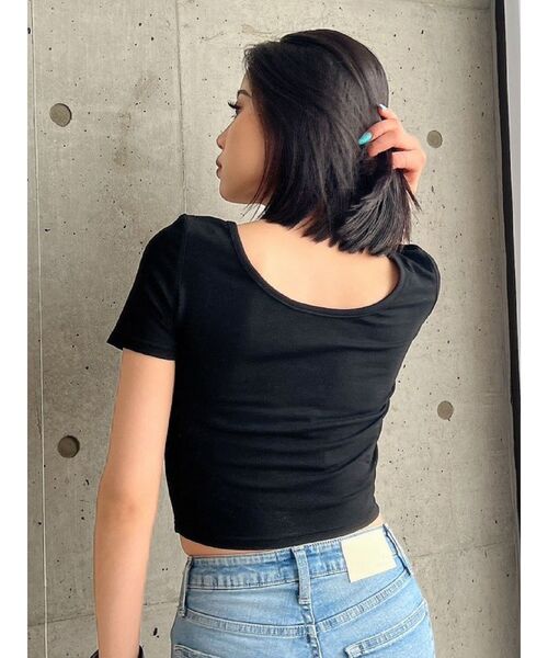 GYDA(ジェイダ)の「2WAYレースアップショートTシャツ(Tシャツ/カットソー・レディース・ブラック/オフホワイト・FREE)」の3枚目の写真