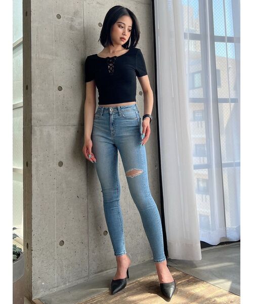 GYDA(ジェイダ)の「2WAYレースアップショートTシャツ(Tシャツ/カットソー・レディース・ブラック/オフホワイト・FREE)」の18枚目の写真