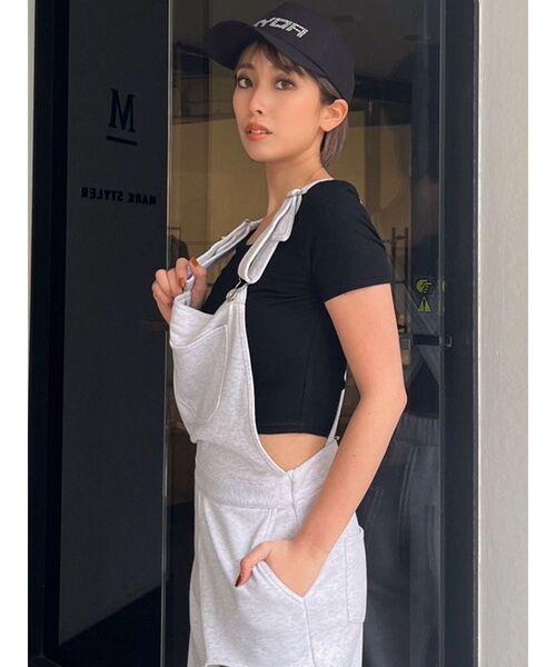 GYDA(ジェイダ)の「2WAYレースアップショートTシャツ(Tシャツ/カットソー・レディース・ブラック/オフホワイト・FREE)」の9枚目の写真