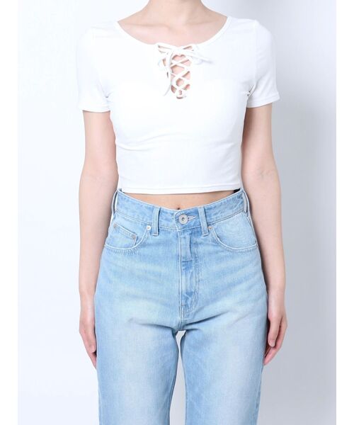 GYDA(ジェイダ)の「2WAYレースアップショートTシャツ(Tシャツ/カットソー・レディース・ブラック/オフホワイト・FREE)」の16枚目の写真
