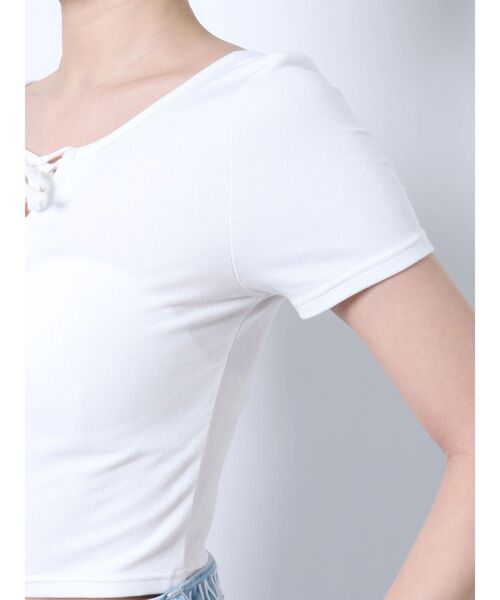 GYDA(ジェイダ)の「2WAYレースアップショートTシャツ(Tシャツ/カットソー・レディース・ブラック/オフホワイト・FREE)」の22枚目の写真