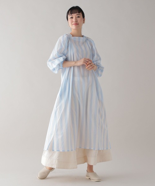 最終値下げ❣️先染めコットンリネンストライプ サーキュラーワンピース 最終値下げ❣️先染めコットンリネンストライプ サーキュラー