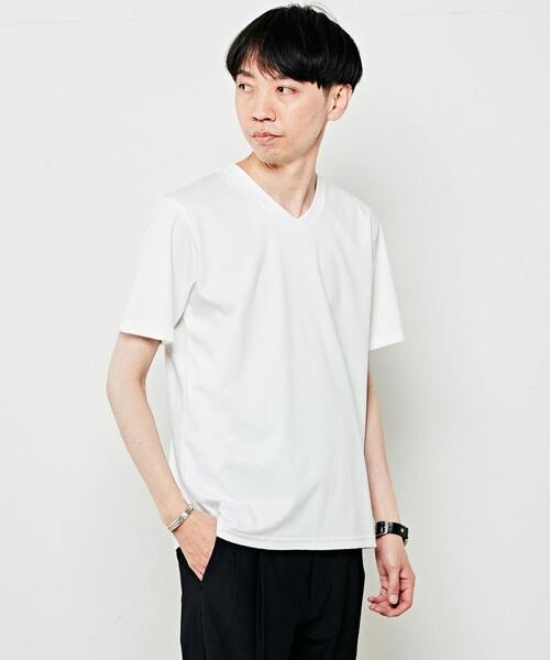 MEN'S MELROSE（メンズメルローズ）の「【WEB限定】ハイゲージスムースVネックTシャツ（Tシャツ/カットソー・メンズ・ホワイト/ネイビー/サックスブルー/チャコールグレー/ブラック・4/2/3）」の2枚目の写真
